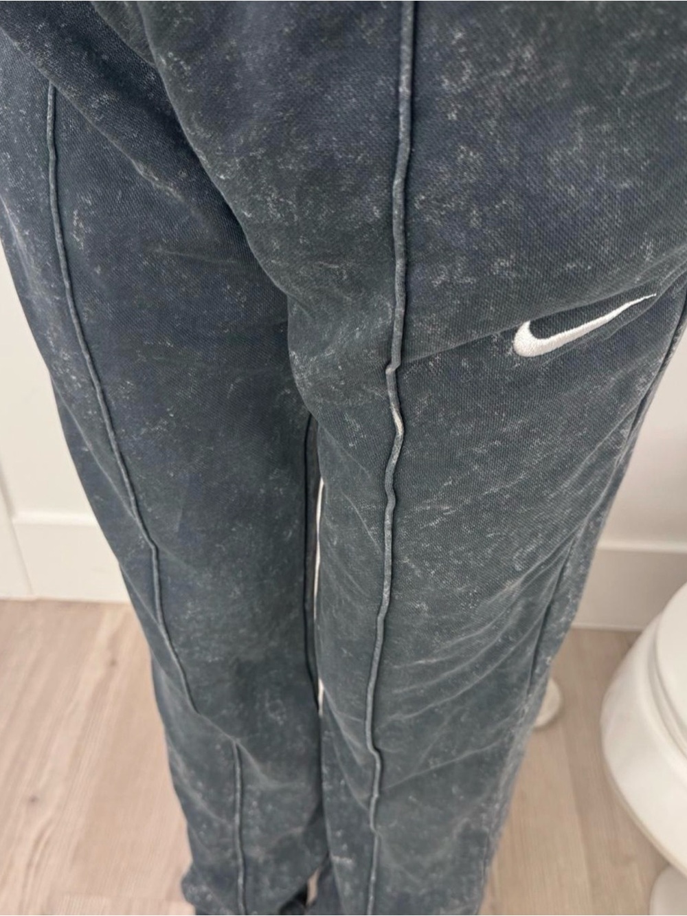 Nike Washed Charcoal Gray Sweatpants with White Swoosh